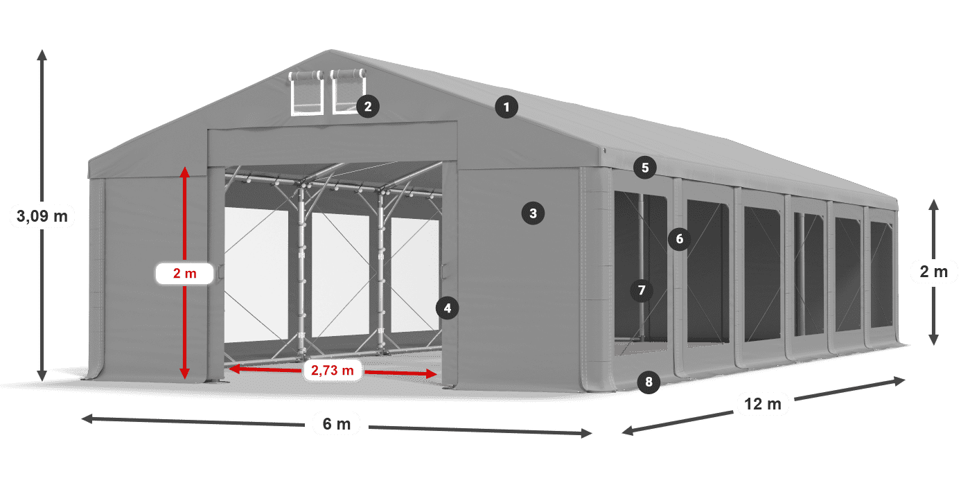 Strecha: MS 580 PVC Steny: MS 580 PVC 2 m legenda