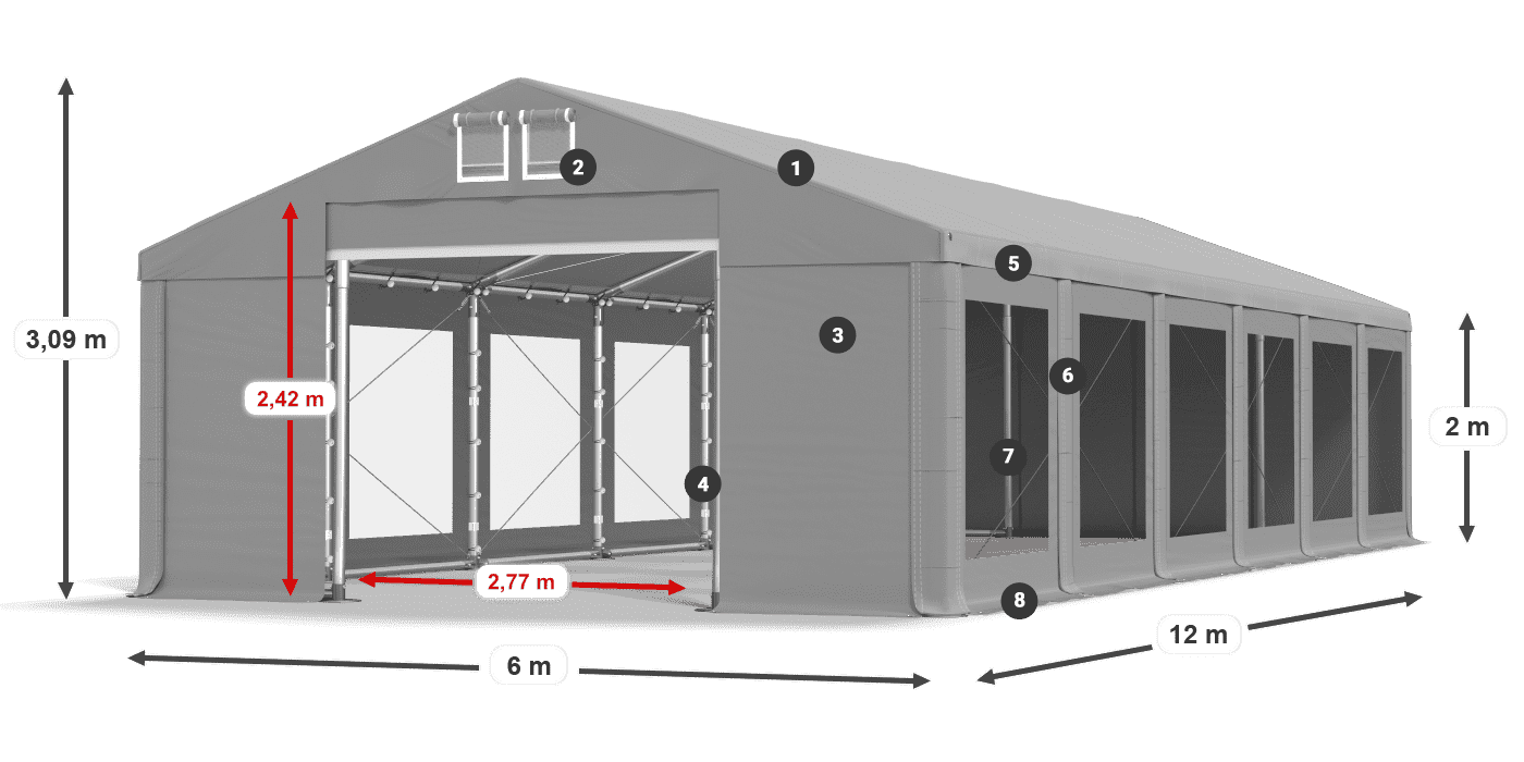 Strecha: MS 580 PVC Steny: MS 580 PVC 2 m legenda