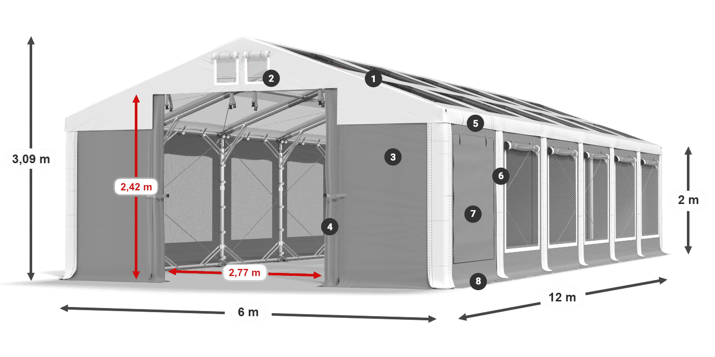 Strecha: MS T 580 PVC Steny: SDM 500 PVC 2m legenda