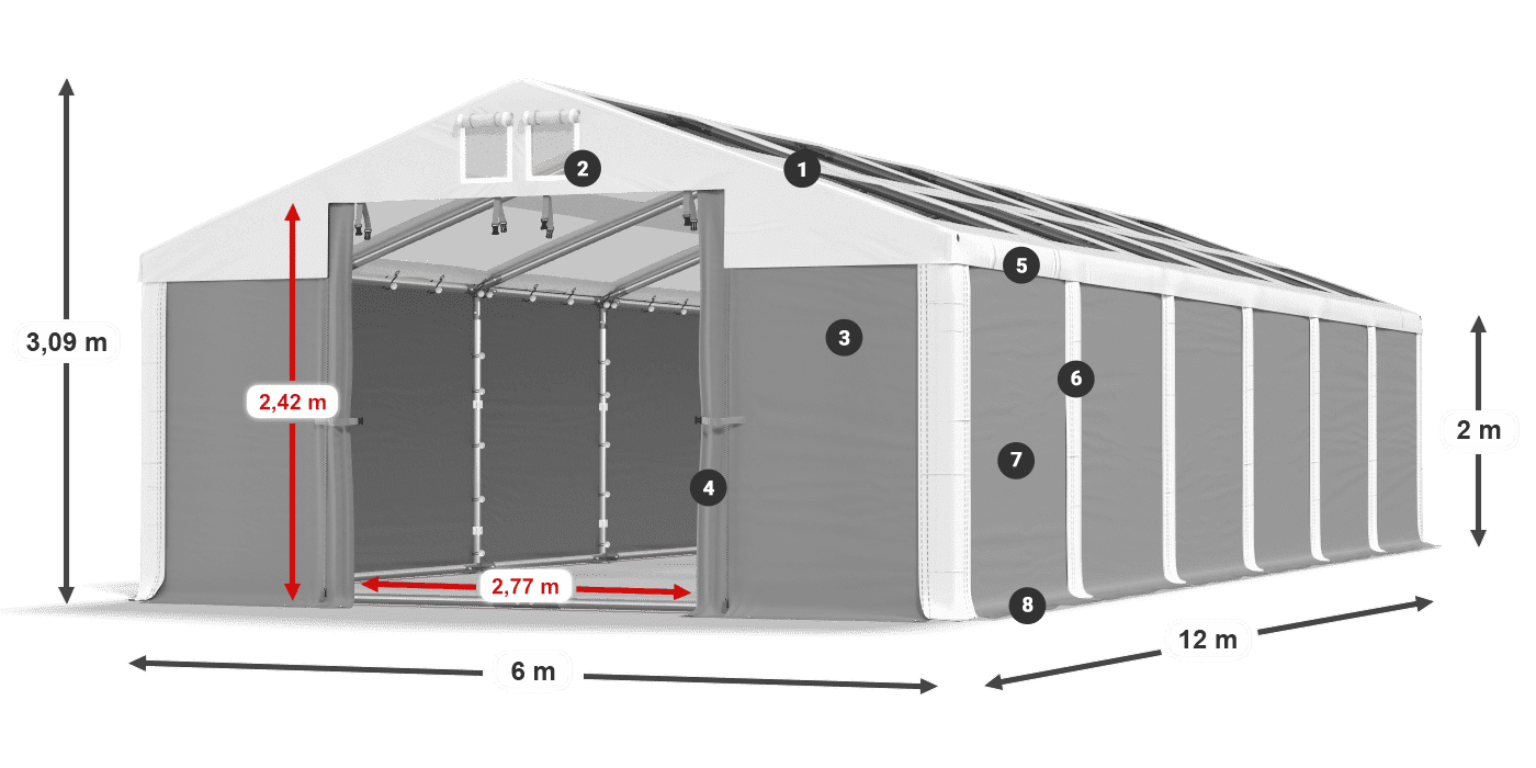Strecha: MS T 580 PVC Steny: SD 500 PVC 2 m legenda