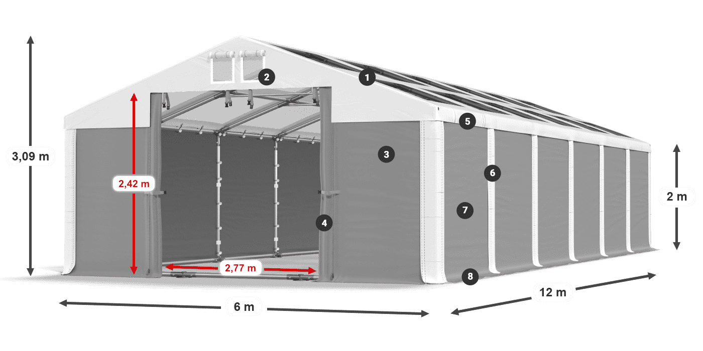 Strecha: MS T 580 PVC Steny: SD 500 PVC 2 m legenda
