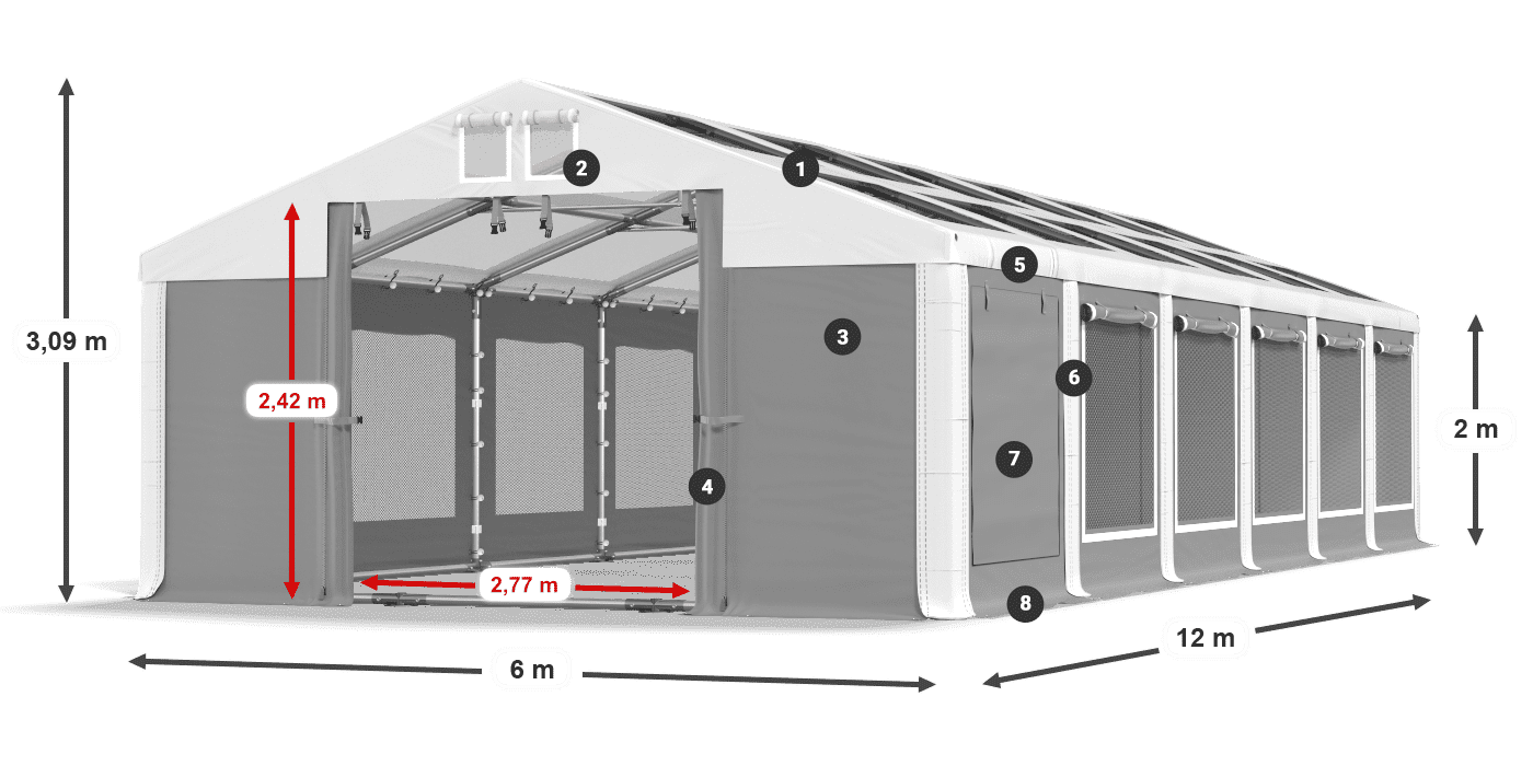 Strecha: MS T 580 PVC Steny: SDM 500 PVC 2m legenda
