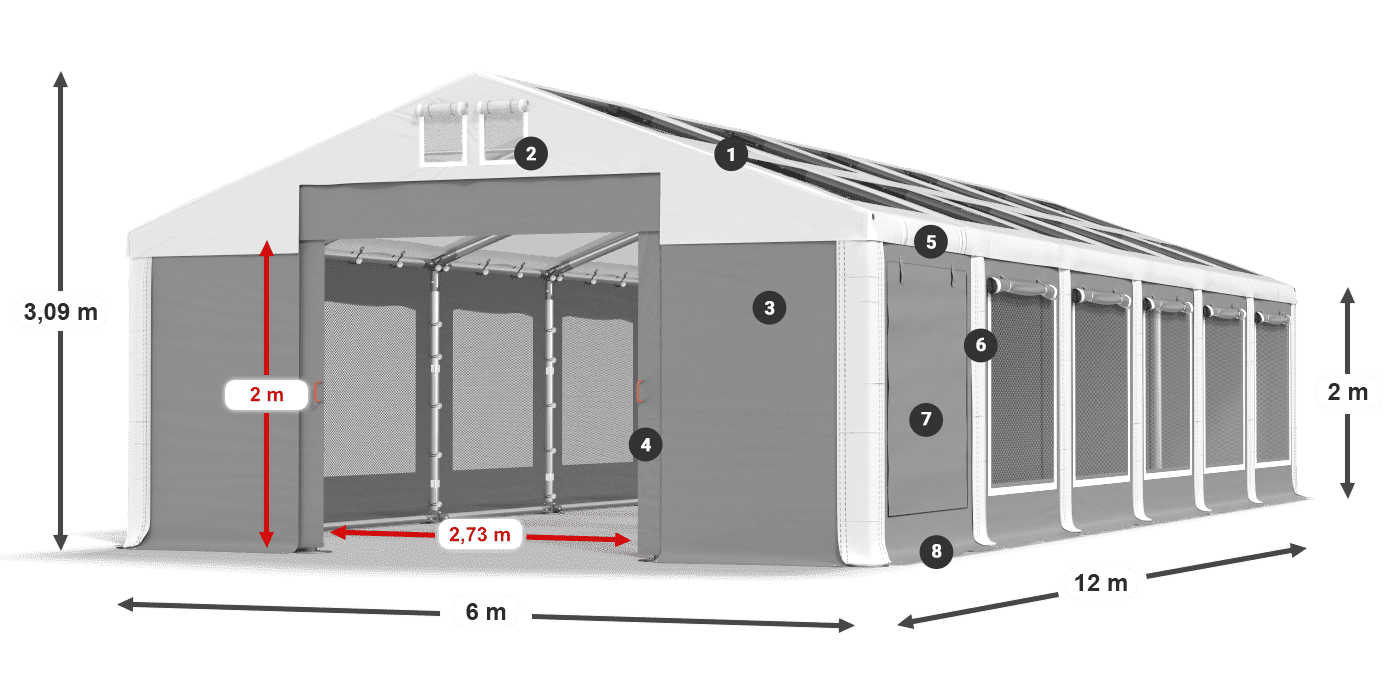 Strecha: MS T 580 PVC Steny: SDM 500 PVC 2m legenda
