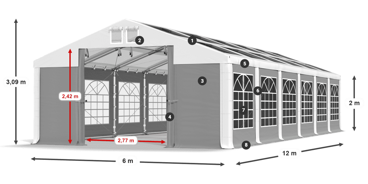 Strecha: MS 580 PVC Steny: SD 500 PVC 2 m legenda