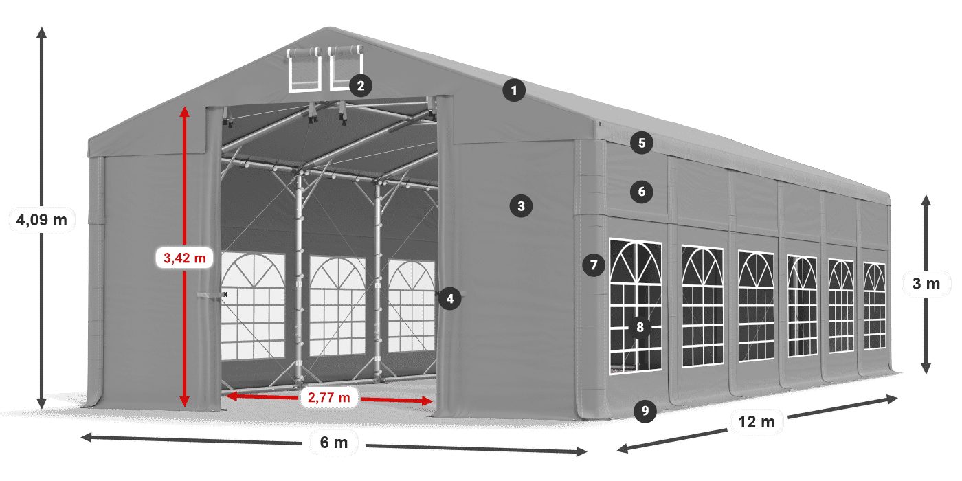 Strecha: FR 620 PVC Steny: SD 500 PVC 3m legenda