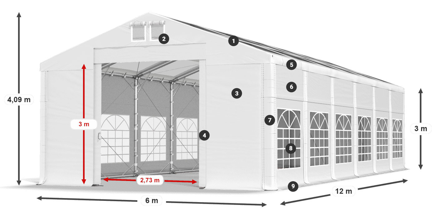 Strecha: MS T 580 PVC Steny: FR 620 PVC 3m legenda