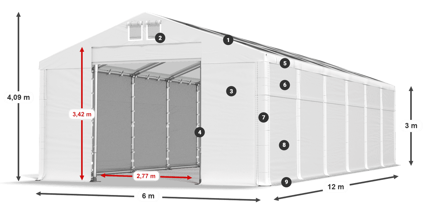 Strecha: MS T 580 PVC Steny: FR 620 PVC 3m legenda