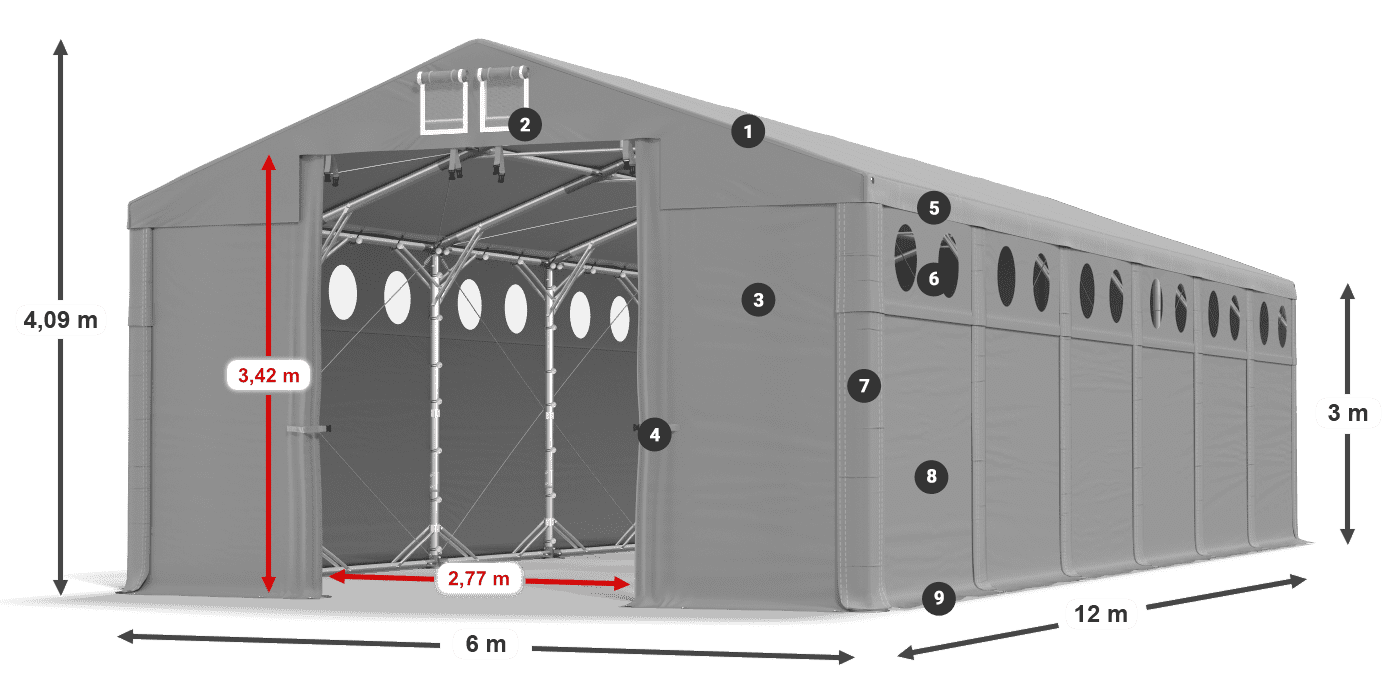 Strecha: MS 580 PVC Steny: SD O 500 PVC 3m legenda