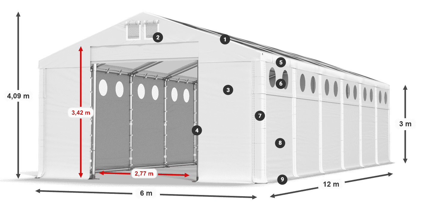 Strecha: MS T 580 PVC Steny: SD O 500 PVC 3m legenda