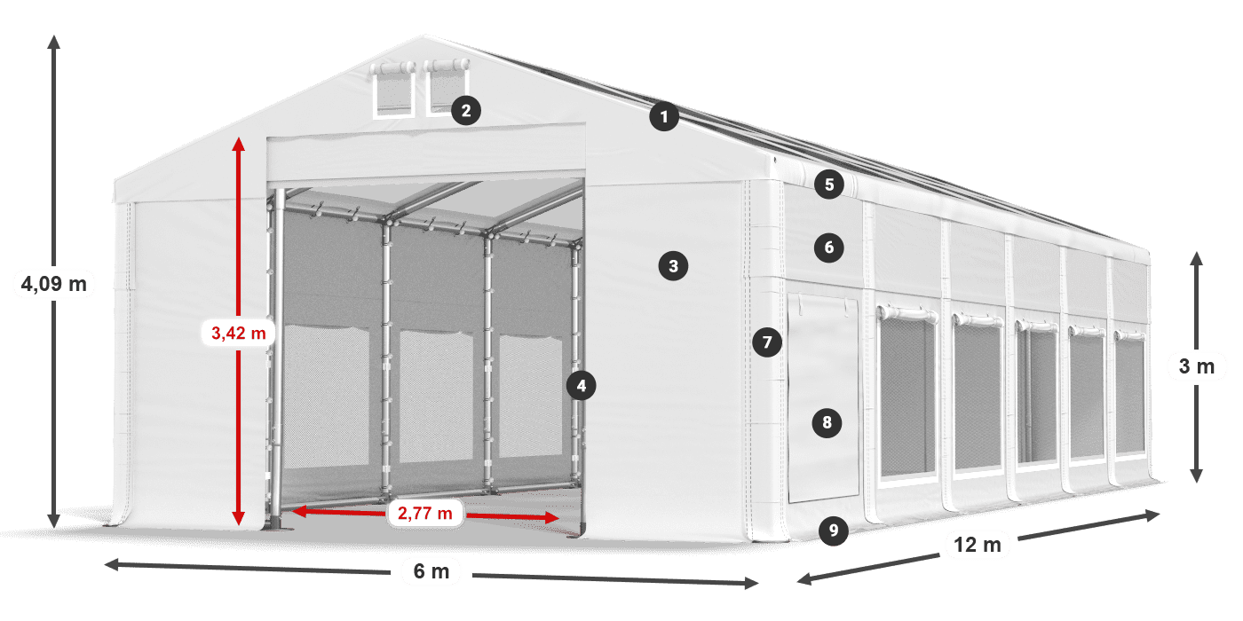 Strecha: MS T 580 PVC Steny: SD M 500 PVC 3m legenda