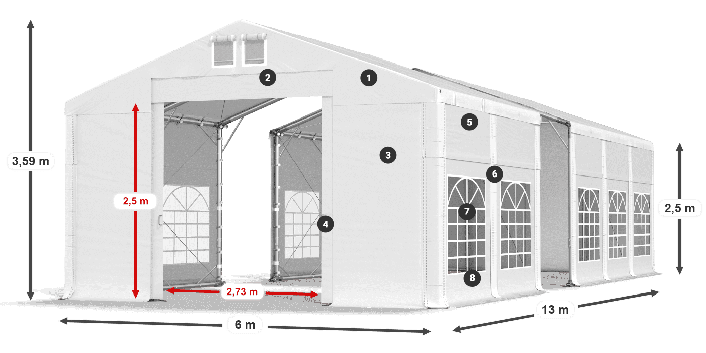 Strecha: FR 620 PVC Steny: SD 500 PVC 2,5 m legenda