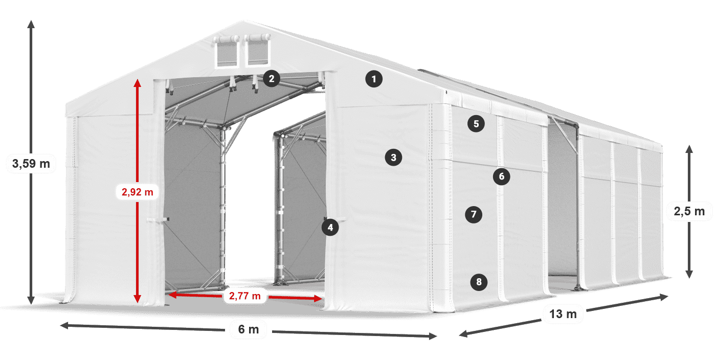 Strecha: FR 620 PVC Steny: SD 500 PVC 2,5 m legenda