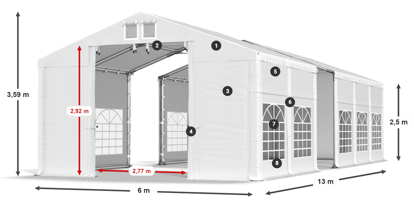 Strecha: FR 620 PVC Steny: SD 500 PVC 2,5 m legenda