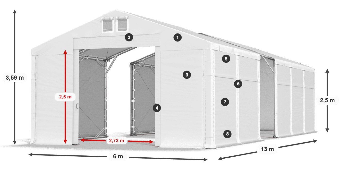 Strecha: MS 580 PVC Steny: SD 500 PVC 2,5 m legenda