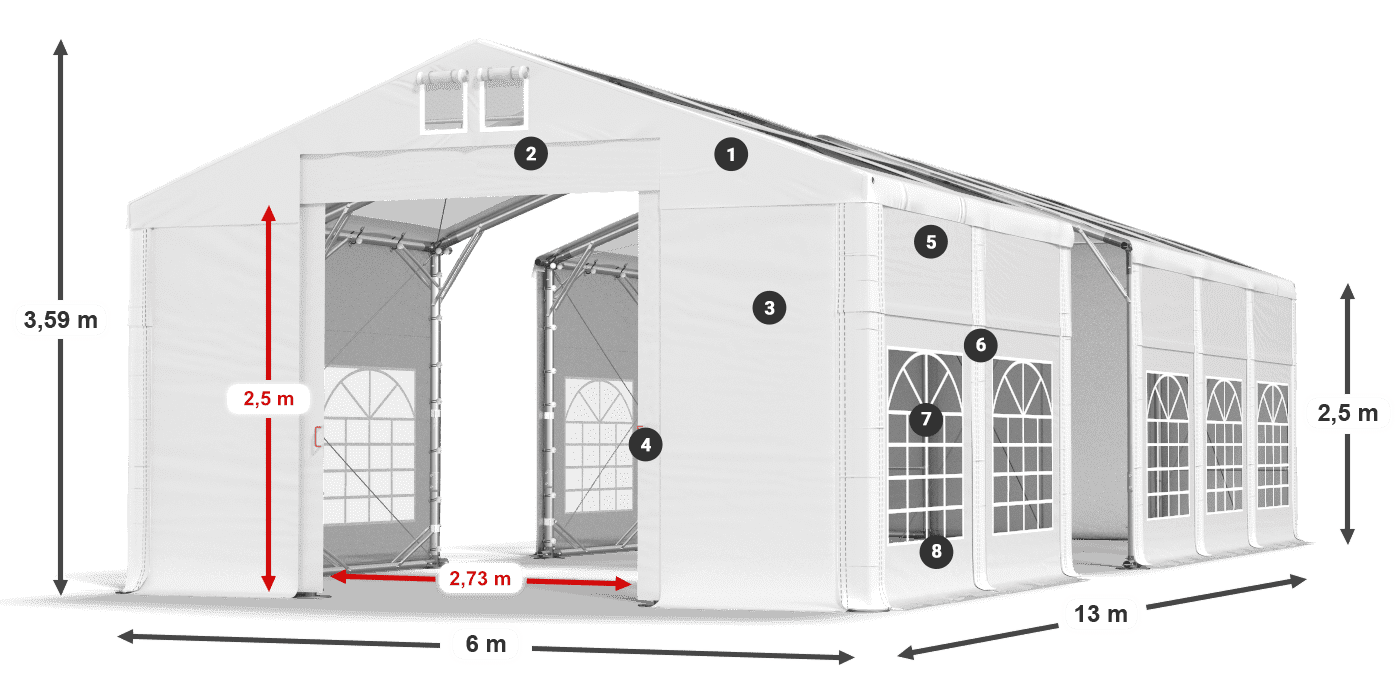 Strecha: MS 580 PVC Steny: SD 500 PVC 2,5 m legenda
