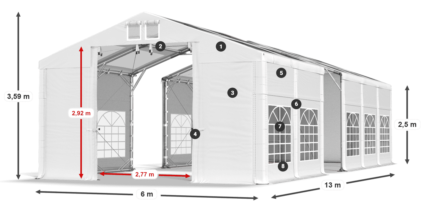 Strecha: MS 580 PVC Steny: SD 500 PVC 2,5 m legenda