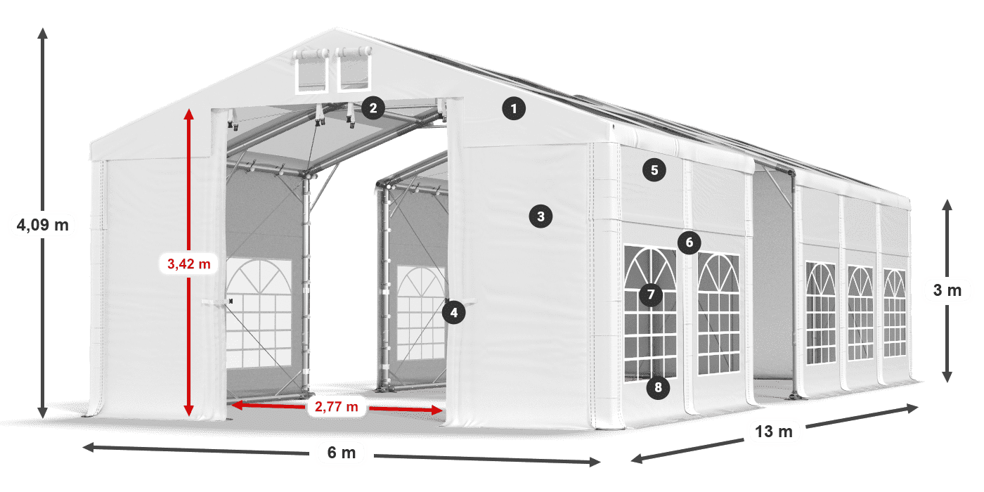 Strecha: MS T 580 PVC Steny: FR 620 PVC 3m legenda