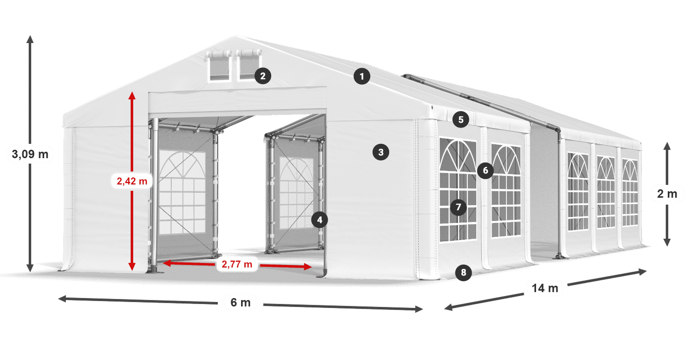 Strecha: MS 580 PVC Steny: FR 620 PVC 2m legenda