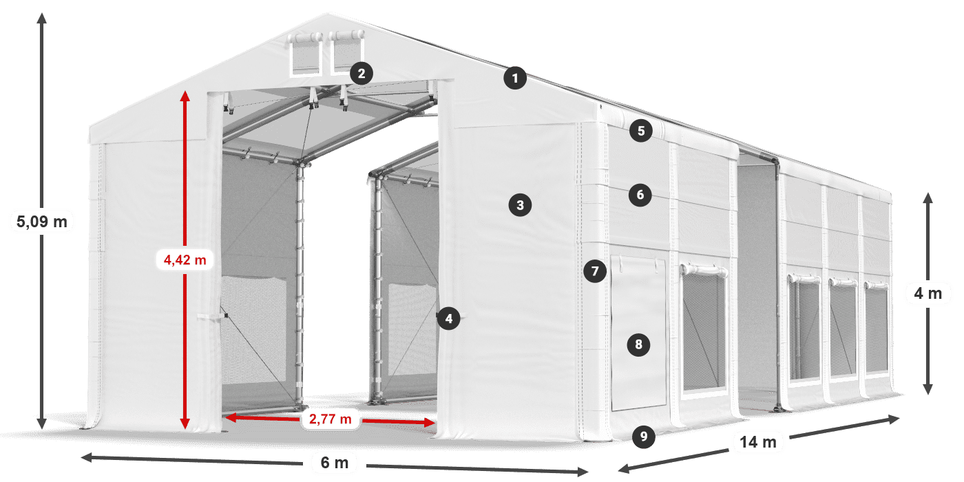 Strecha: MS T 580 PVC Steny: SD M 500 PVC 4 m legenda
