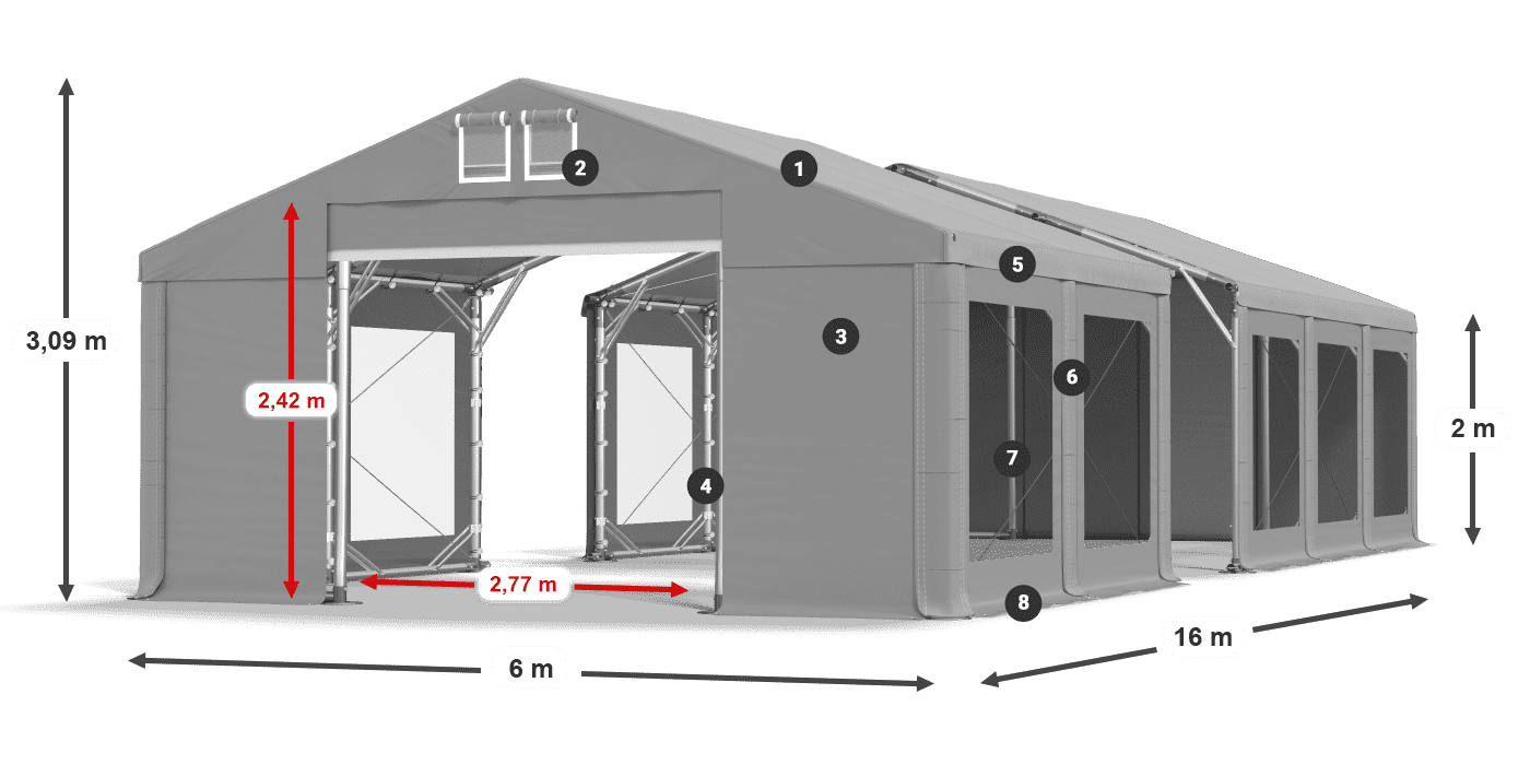 Strecha: MS 580 PVC Steny: MS 580 PVC 2 m legenda