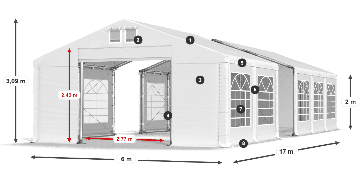 Strecha: MS 580 PVC Steny: FR 620 PVC 2m legenda