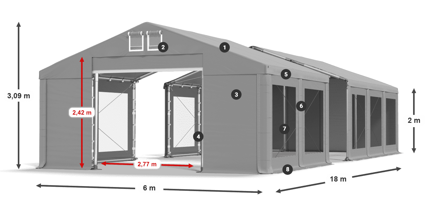 Strecha: FR 620 PVC Steny: MS 580 PVC 2 m legenda