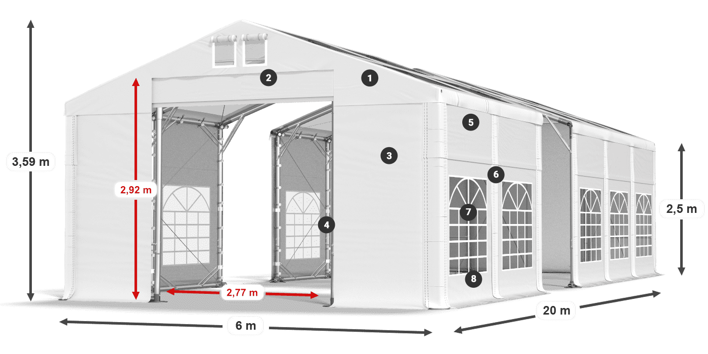 Strecha: MS 580 PVC Steny: SD 500 PVC 2,5 m legenda