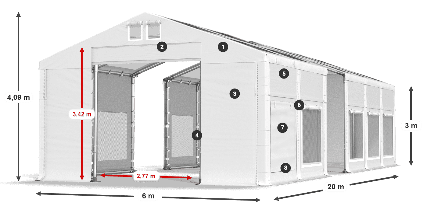 Strecha: MS T 580 PVC Steny: SD M 500 PVC 3m legenda