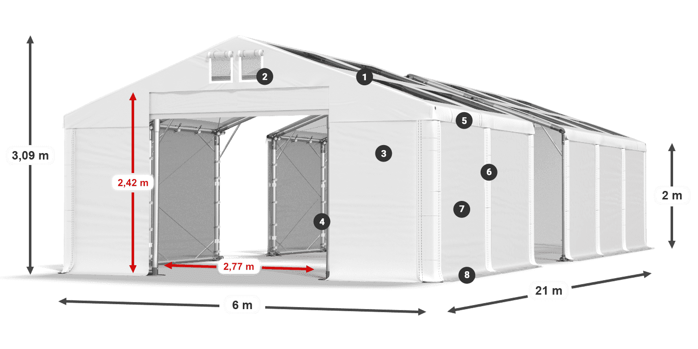 Strecha: MS T 580 PVC Steny: FR 620 PVC 2m legenda
