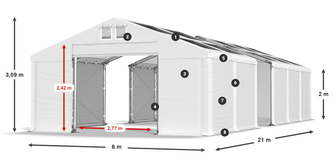 Strecha: MS T 580 PVC Steny: FR 620 PVC 2m legenda