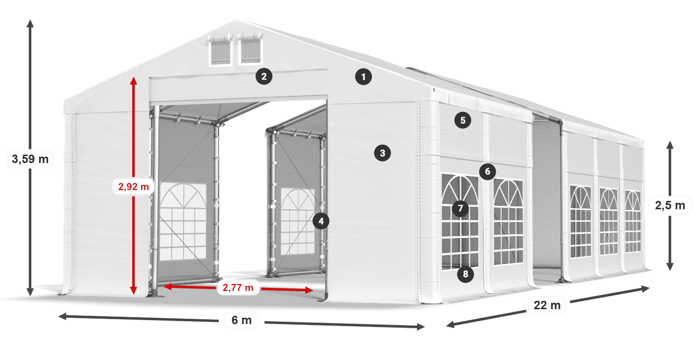 Strecha: FR 620 PVC Steny: SD 500 PVC 2,5 m legenda