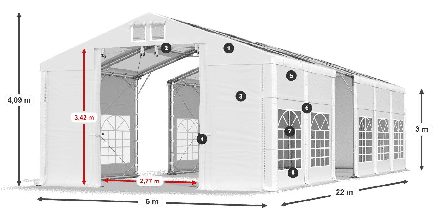 Strecha: MS T 580 PVC Steny: SD I 500 PVC 3m legenda
