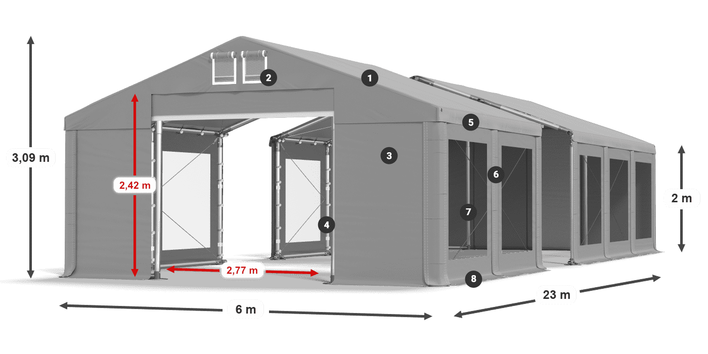 Strecha: MS 580 PVC Steny: MS 580 PVC 2 m legenda