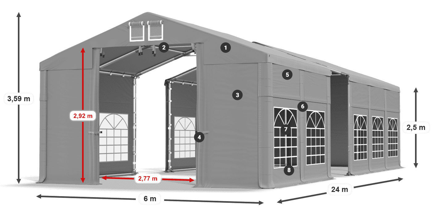 Strecha: FR 620 PVC Steny: SD 500 PVC 2,5 m legenda