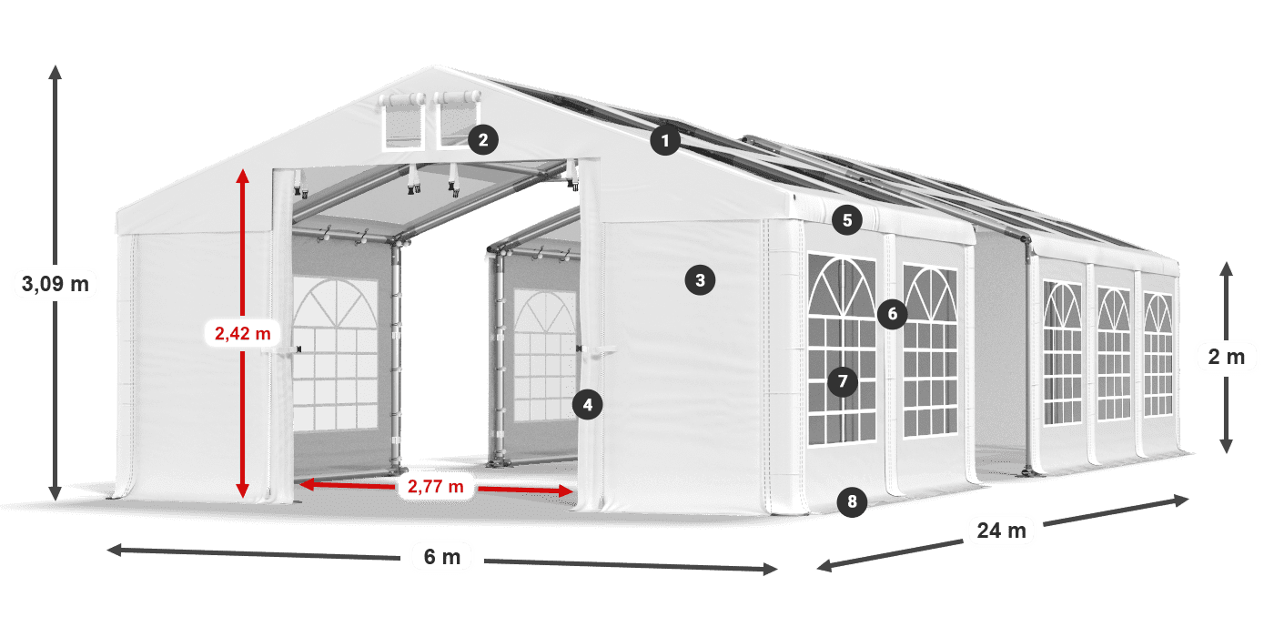 Strecha: MS T 580 PVC Steny: FR 620 PVC 2m legenda