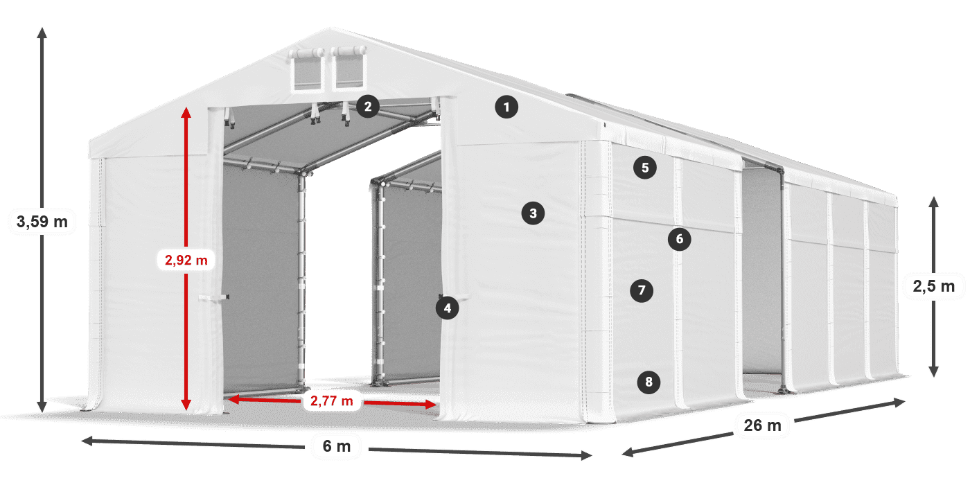 Strecha: MS 580 PVC Steny: SD 500 PVC 2,5 m legenda