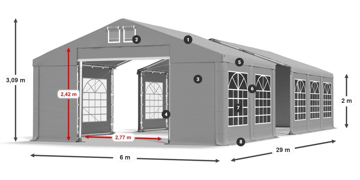 Strecha: FR 620 PVC Steny: SD 500 PVC 2 m legenda