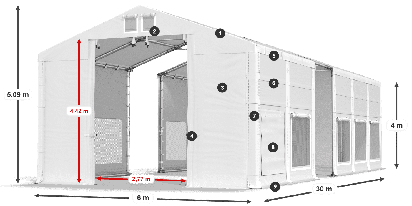 Strecha: FR 620 PVC Steny: SD 500 PVC 4m legenda