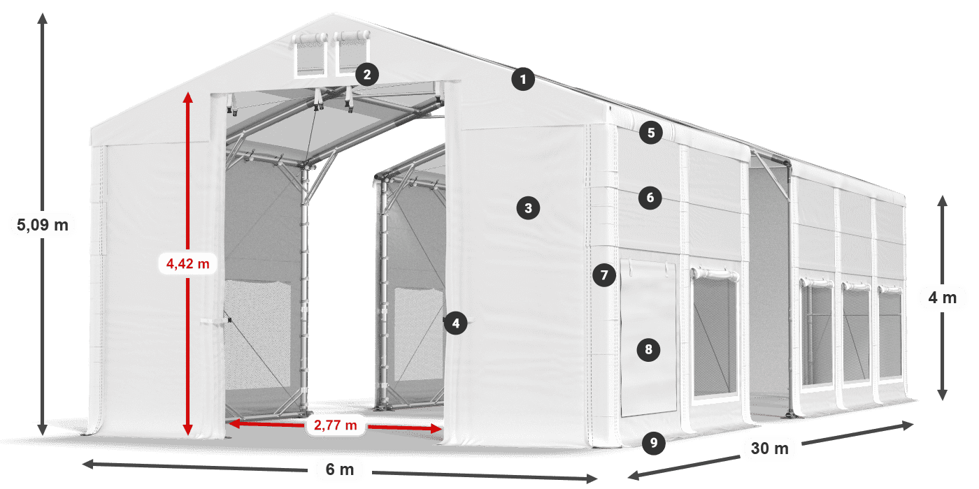 Strecha: MS T 580 PVC Steny: SD M 500 PVC 4 m legenda