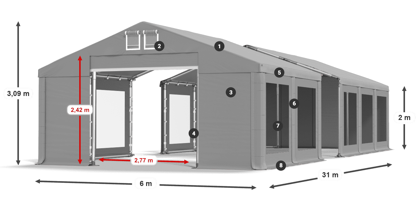 Strecha: MS 580 PVC Steny: MS 580 PVC 2 m legenda