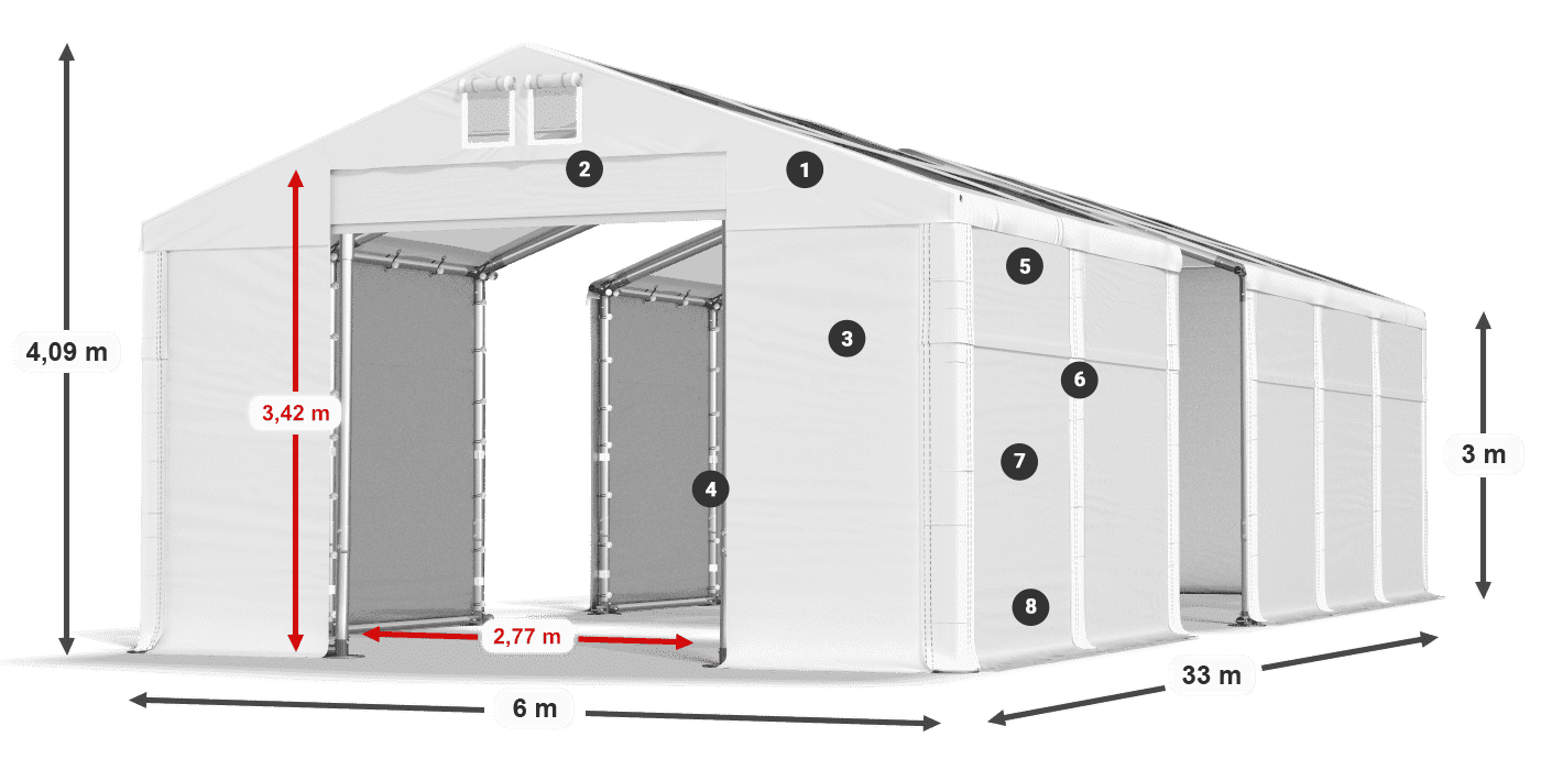 Strecha: MS T 580 PVC Steny: SD 500 PVC 3m legenda