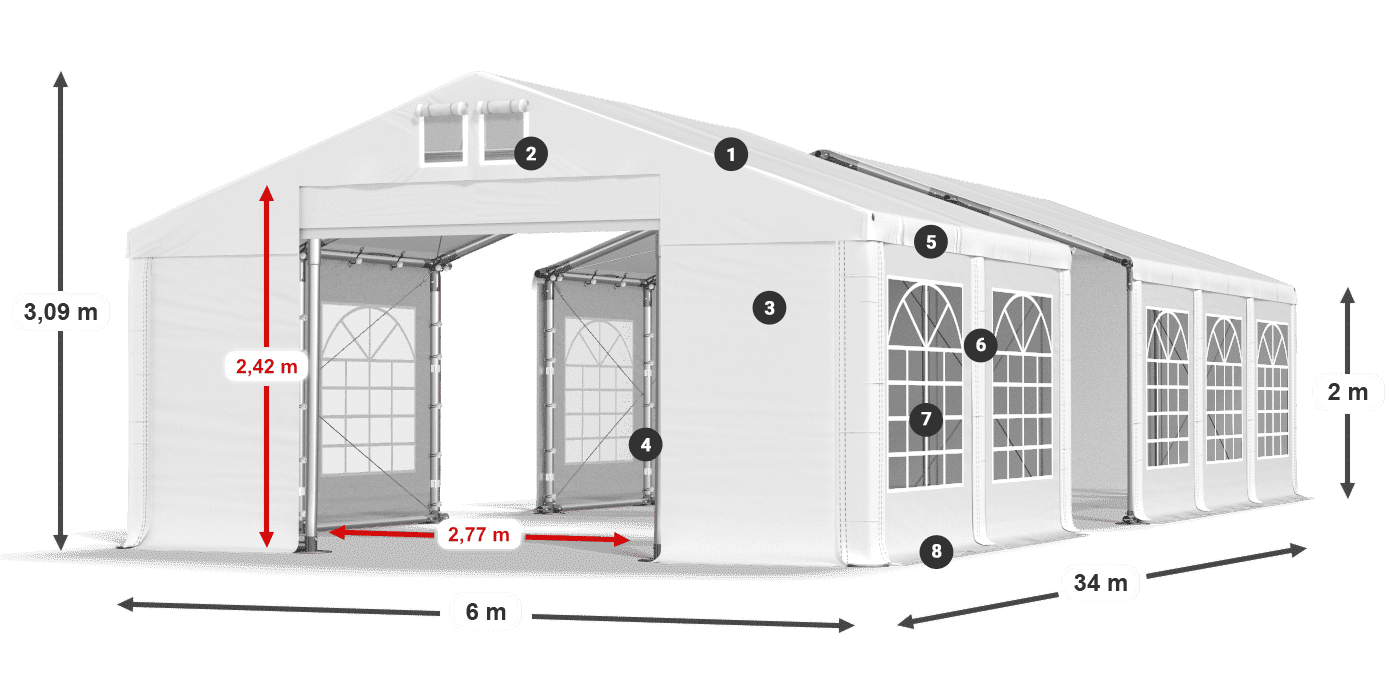 Strecha: MS 580 PVC Steny: FR 620 PVC 2m legenda