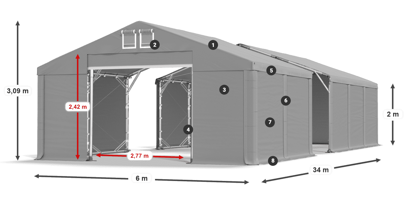 Strecha: MS 580 PVC Steny: SD 500 PVC 2 m legenda