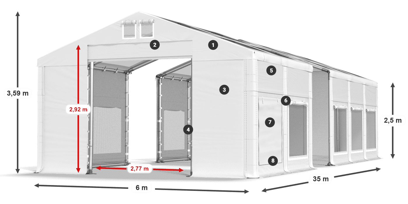 Strecha: MS T 580 PVC Steny: SD M 500 PVC 2,5 m legenda