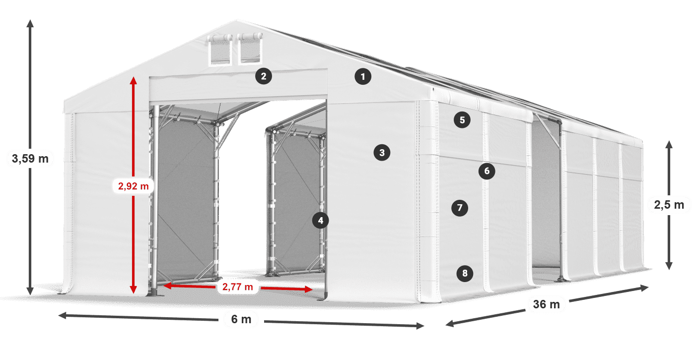 Strecha: MS T 580 PVC Steny: SD 500 PVC 2,5 m legenda
