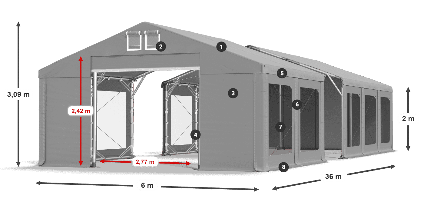 Strecha: MS 580 PVC Steny: MS 580 PVC 2 m legenda