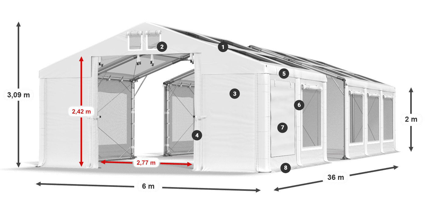 Strecha: MS T 580 PVC Steny: SDM 500 PVC 2m legenda