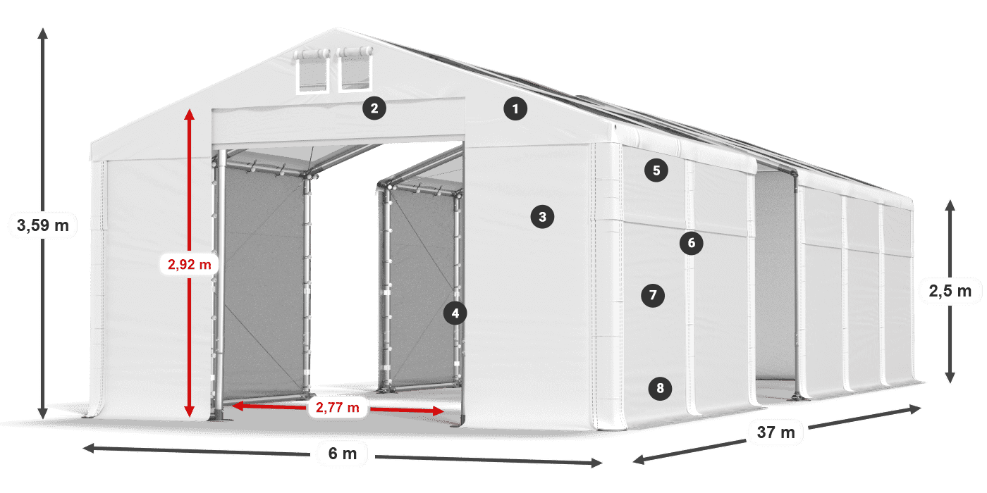 Strecha: MS T 580 PVC Steny: SD 500 PVC 2,5 m legenda
