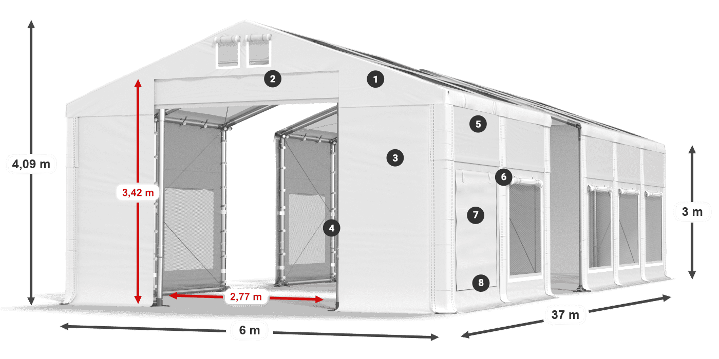 Strecha: MS T 580 PVC Steny: SD M 500 PVC 3m legenda