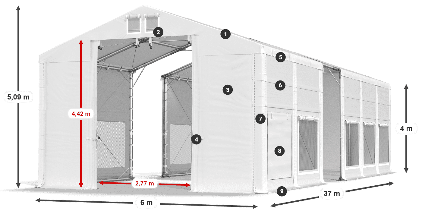 Strecha: FR 620 PVC Steny: SD 500 PVC 4m legenda
